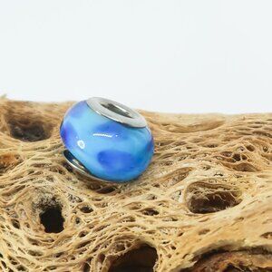 Blue European Glass Charm Bead with Silver Core Center